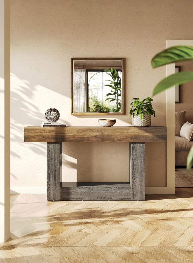 يانارا طاولة كونسول ارتفاع 160 سم، طاولة مدخل طويلة وضيقة للصالة، طاولة مزرعة من طابقين خلف الأريكة، طاولة رواق خشبية بقاعدة متينة وثقيلة - Image 1